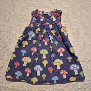 Baby Boden girls blue corduroy with mushroom design pinnie VGUC 2011